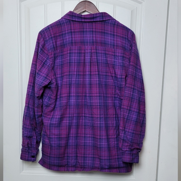 LL Bean Purple Plaid Fleece Lined Flannel Button Down Shirt - Picture 5 of 6